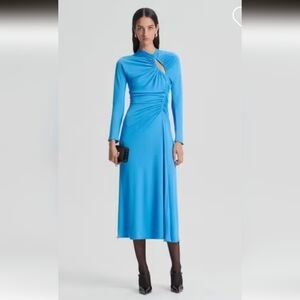 Scanlan Theodore Cut Out Gather Midi Dress French Blue Size US 6